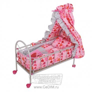 Кроватка для куклы розово-серебристая с сердечком  Gulliver 
