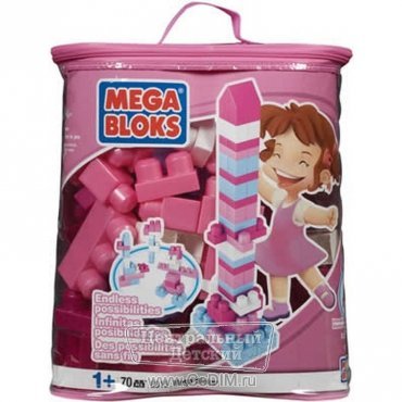 Конструктор в сумке 70 деталей Розовые цвета  Mega Bloks 